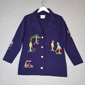 VTG Andreno Argenti Cardigan Women’s Medium Golf Sweater Grandmacore Blue Button